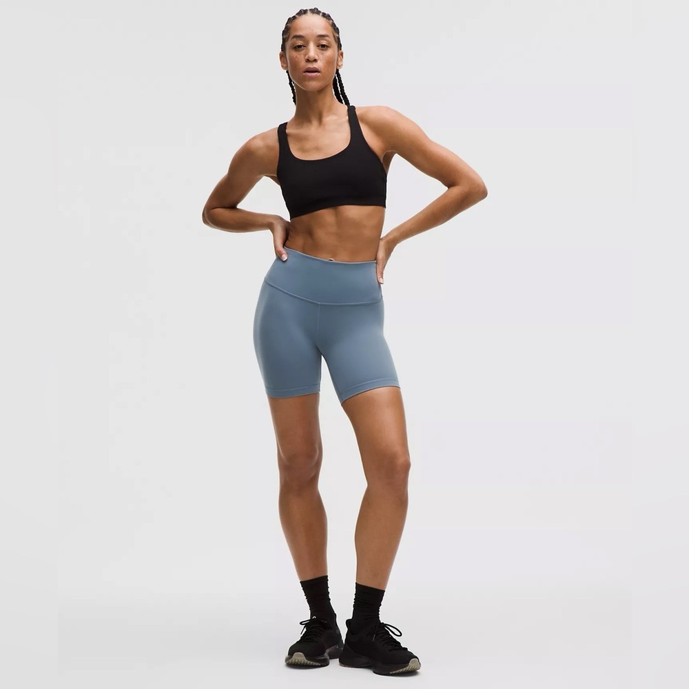 High-Waist Women's Performance Bike Shorts in Steel Blue